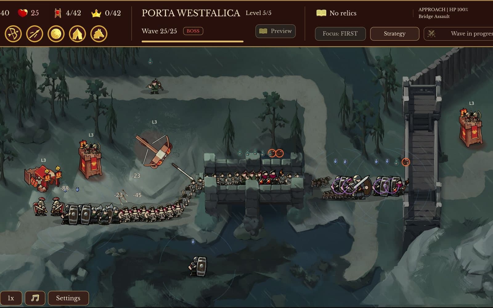 Porta Westfalica, ниво 5, вълна 25 от 25: боят с Gatebreaker започва с фазата „Bridge Assault“