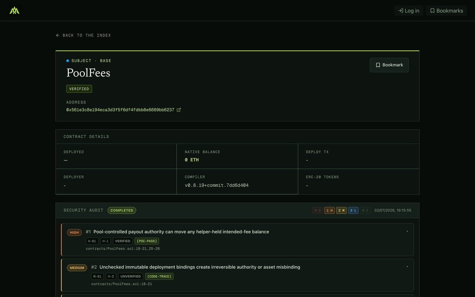 A contract case file: the subject header, contract details and the start of the security audit