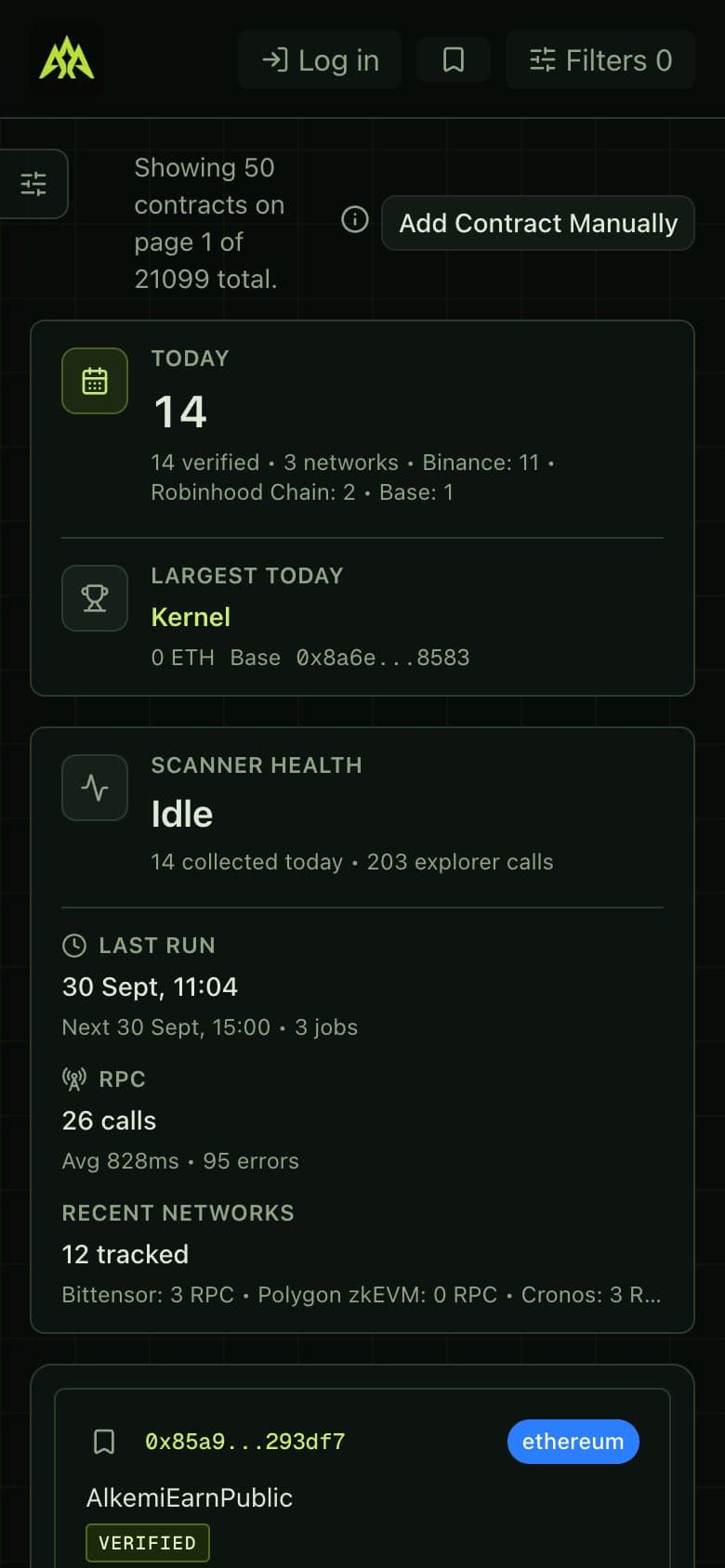 The dashboard on a phone: the TODAY and SCANNER HEALTH tiles