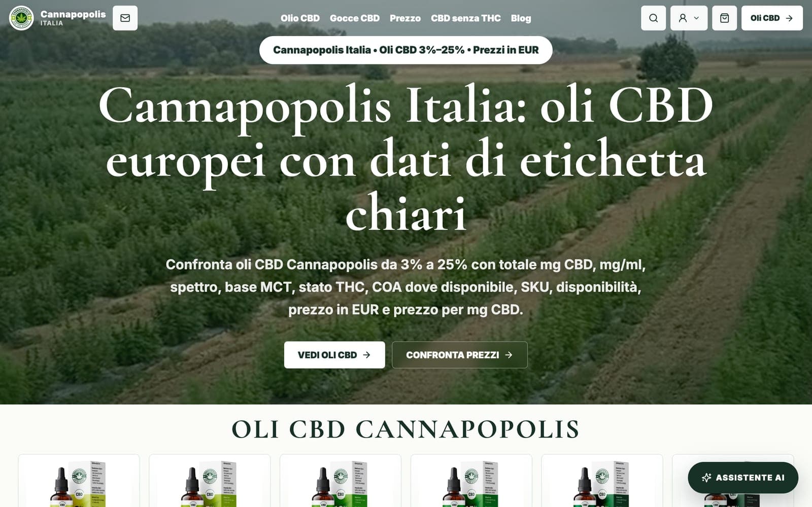 Италия · cannapopolis.it: италиански текстове, ясни данни от етикета и цени в евро
