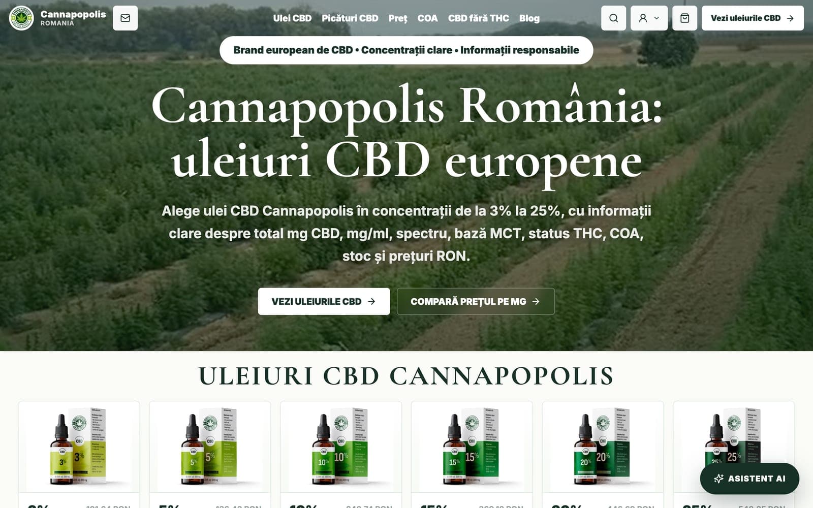 Румъния · cannapopolis.ro: румънски текстове, цени в леи и бутон за сравнение на цена на mg